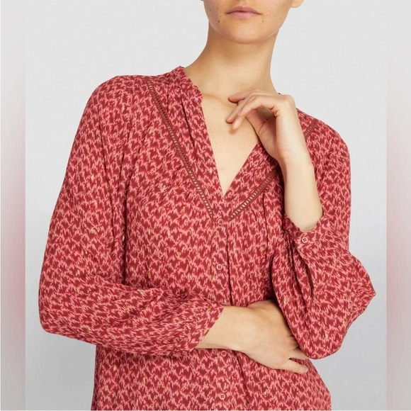 PAIGE pink sparkly button front animal print blouse size medium - Picture 1 of 12